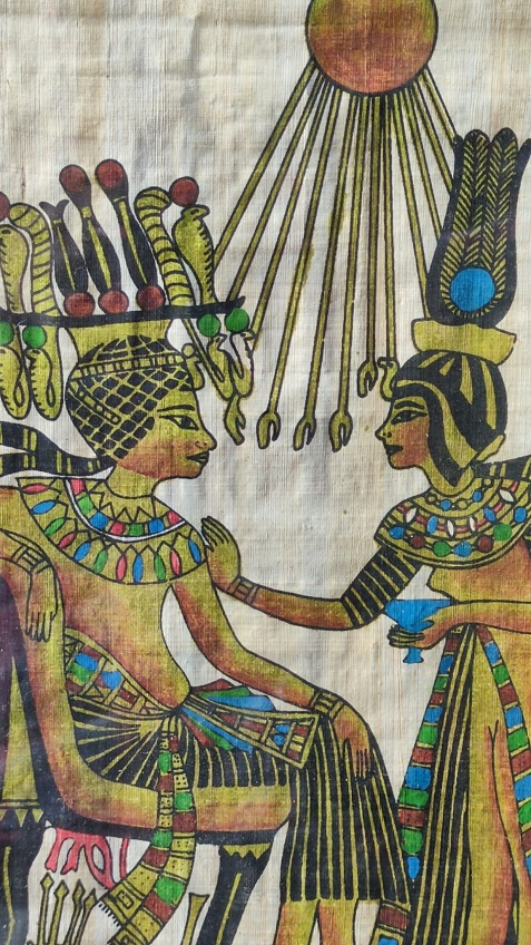 MISIR PAPİRÜS SANATINDAN EL YAPIMI KAĞIT EL CİZİM VE BOYAMA  AHŞAP MASİF ORJİNAL CERCEVESİNDE