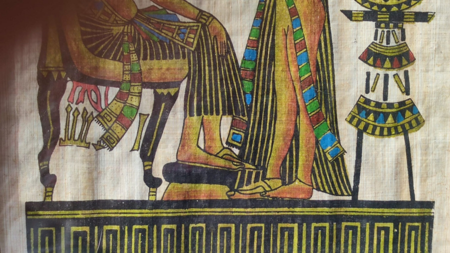 MISIR PAPİRÜS SANATINDAN EL YAPIMI KAĞIT EL CİZİM VE BOYAMA  AHŞAP MASİF ORJİNAL CERCEVESİNDE