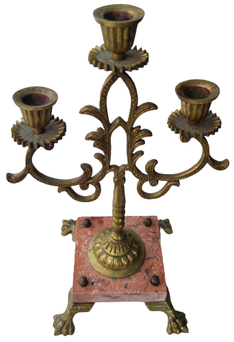 1930 SİHAY VE PEMBE TONLARDA MERMER VE BRONZ CİFT ŞAMDANLI ŞÖNİNE KONSOL SAATİ KURMALI