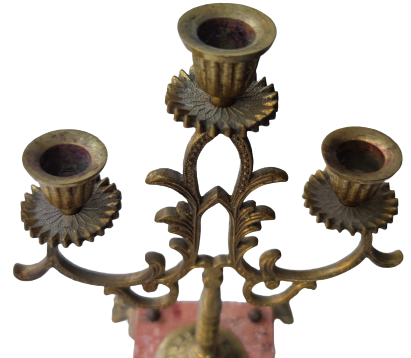 1930 SİHAY VE PEMBE TONLARDA MERMER VE BRONZ CİFT ŞAMDANLI ŞÖNİNE KONSOL SAATİ KURMALI