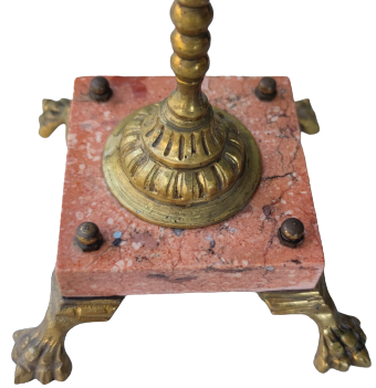 1930 SİHAY VE PEMBE TONLARDA MERMER VE BRONZ CİFT ŞAMDANLI ŞÖNİNE KONSOL SAATİ KURMALI