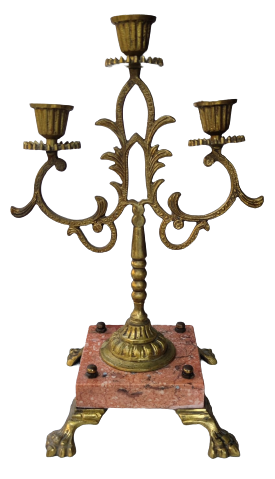 1930 SİHAY VE PEMBE TONLARDA MERMER VE BRONZ CİFT ŞAMDANLI ŞÖNİNE KONSOL SAATİ KURMALI