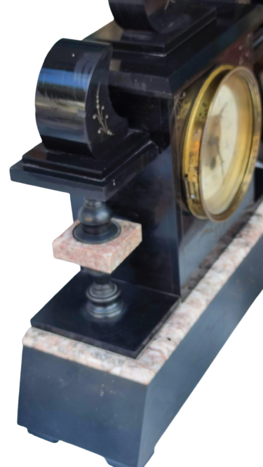 1930 SİHAY VE PEMBE TONLARDA MERMER VE BRONZ CİFT ŞAMDANLI ŞÖNİNE KONSOL SAATİ KURMALI