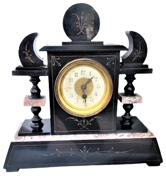 1930 SİHAY VE PEMBE TONLARDA MERMER VE BRONZ CİFT ŞAMDANLI ŞÖNİNE KONSOL SAATİ KURMALI