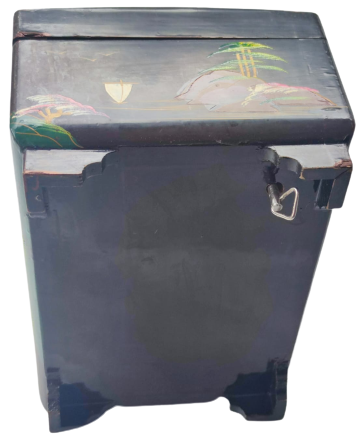 1950 LAKE KENARLAR SEDEF KAKMA ÜZERİ EL CİZİM LATERNALI MUZİKLİ KAPAKLI İÇERSİ BÖLMELİ MUCEVHER KUTUSU