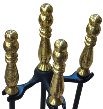 ŞÖMİNE ÖNÜ TAKIMI PİRİNC SAPLI DEMİR DÖKUM KARIŞTIRICI KUREK VE TEMİZLİK SÜPÜRGESİ ORJİNAL KAİDESİNDE