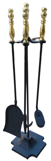 ŞÖMİNE ÖNÜ TAKIMI PİRİNC SAPLI DEMİR DÖKUM KARIŞTIRICI KUREK VE TEMİZLİK SÜPÜRGESİ ORJİNAL KAİDESİNDE