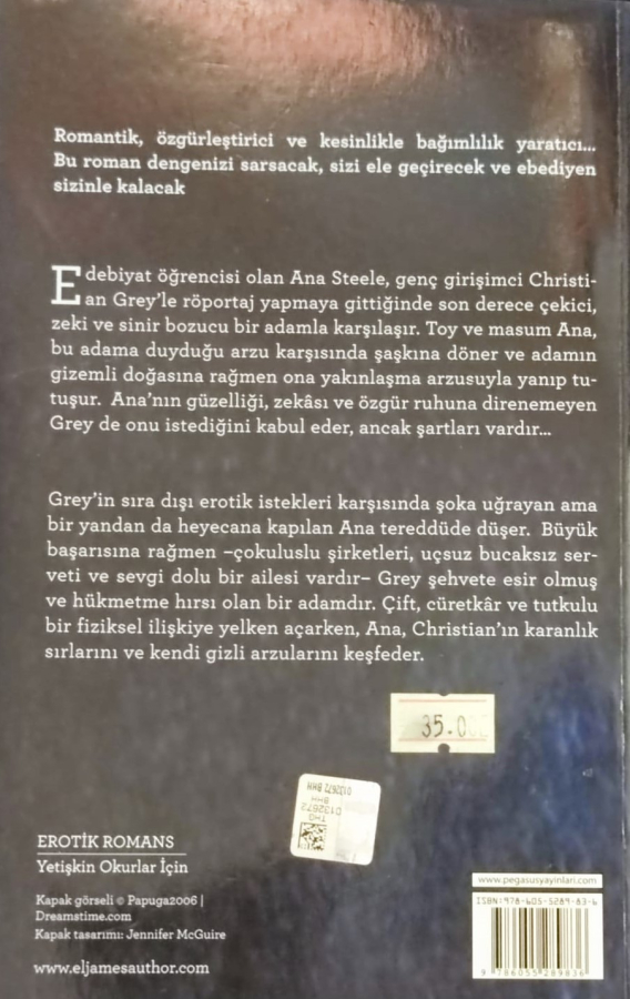 GRİNİN ELLİ TONU EL JAMES PEGASUS YAYINLARINDAN KARTON KAPAK  576 SAYFA 	13.5 x 21 CM