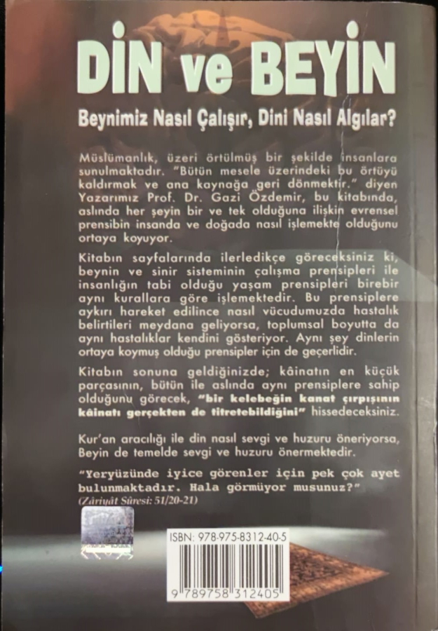 DİN VE BEYİN PROF DR GAZİ ÖZDEMİR SINIR ÖTESİ YAYINLARI KARTON KAPAK 564 SAYFA 19 X 13 CM