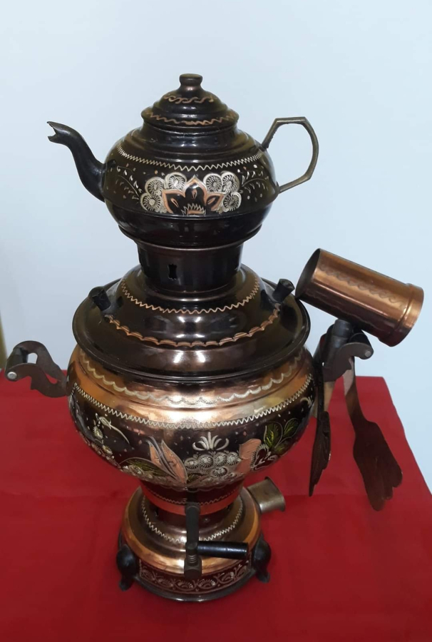Bakır Semaver Çaydanlığı Maşası var Hem elektrikli hem kömürlü