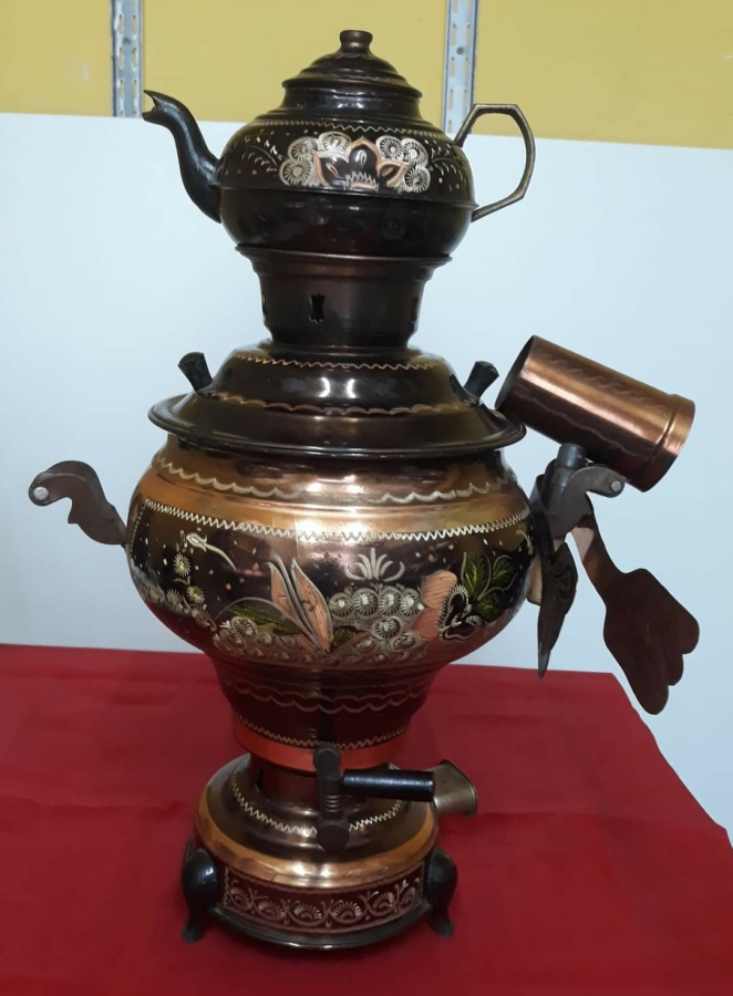 Bakır Semaver Çaydanlığı Maşası var Hem elektrikli hem kömürlü