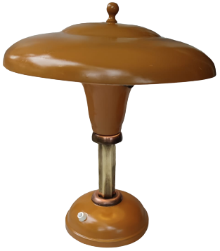 1920 METAL MANTAR HAREKETLİ OYNAR ŞAPKALI AYAKLI PİRİNC VE BAKIR PARCALARLA YAPILMIŞ SÜTÜNLÜ CALIŞMA MASA LAMBASI KİRLİ SARI RENKDE