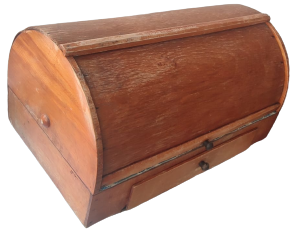 1940 MASİF STOR KAPAKLI ATÖLYE EL YAPIM  CEKMECELİ EKMEK SAKLAMA DOLABI  İÇERSİ MAVİ MUSANBA KAPLAMA 