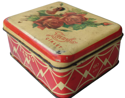 1960 KAPAKLI TENEKE ÜZERİ RESİMLİ ARAP KIZI ZAMBO CİKLET SAKIZ KUTUSU