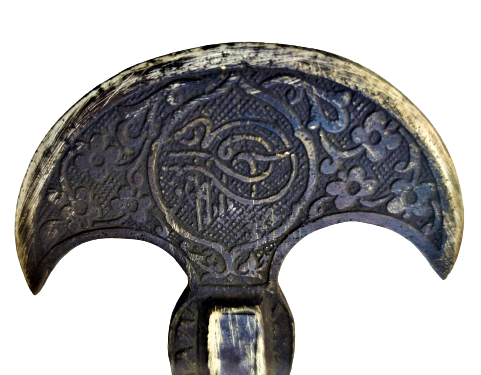 1970 TEBER ANTEP USTA YAPIMI ÜZERİ OSMANLICA YAZILI VE TUGRALI PİRİNC CİF TARAFLI BALTA  AHŞAP SAPLI  PİRİNC TEBER