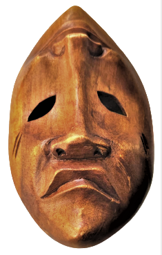 1970 MELPOMENE TRAJİ GÜLEN VE AGLAYAN YÜZ  ZEYTİN AGACINDAN EL OYMA SANATCI İŞİ  MASK