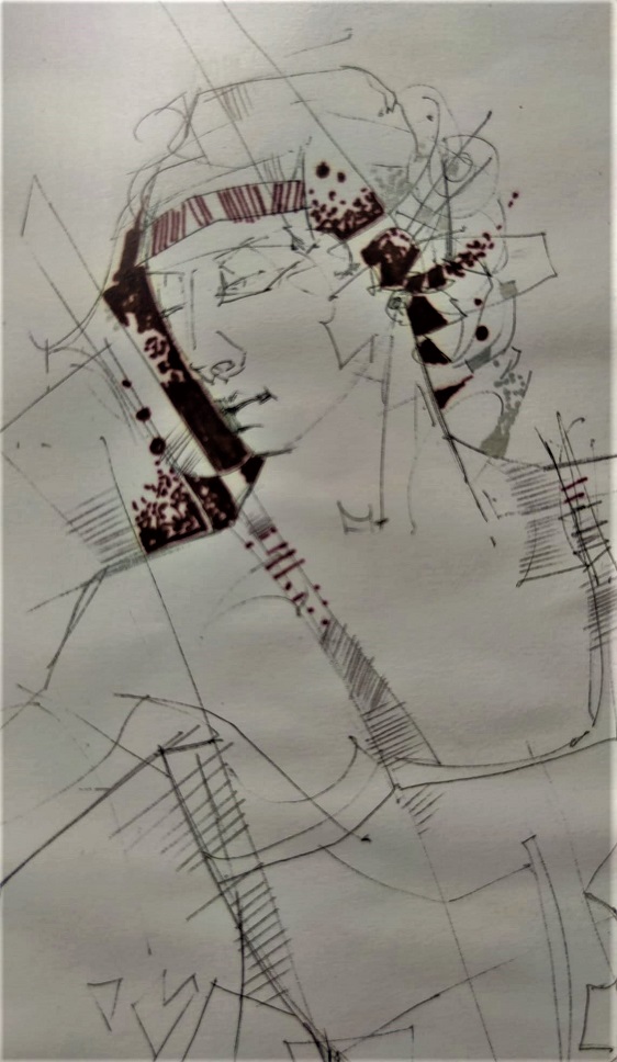 SANATCI HALUK EVİTAN  1952 İZMİT DOGUMLU SANATCI CİNİ MUREKKEP CALIŞMASI 35 X 22 CM ÖLCULERİNDE AHŞAP CERCEVESİNDE