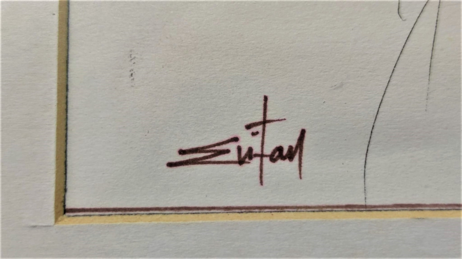 SANATCI HALUK EVİTAN  1952 İZMİT DOGUMLU SANATCI CİNİ MUREKKEP CALIŞMASI 35 X 22 CM ÖLCULERİNDE AHŞAP CERCEVESİNDE