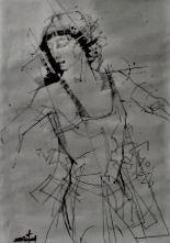 SANATCI HALUK EVİTAN  1952 İZMİT DOGUMLU SANATCI CİNİ MUREKKEP CALIŞMASI 35 X 22 CM ÖLCULERİNDE AHŞAP CERCEVESİNDE