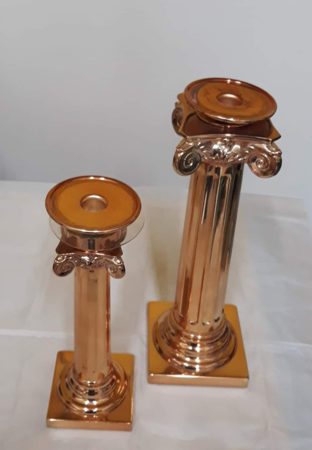 2 ADET SARI METAL ŞAMDAN KÜÇÜK BOY 30 CM BÜYÜK BOY 37 CMŞAMDAN