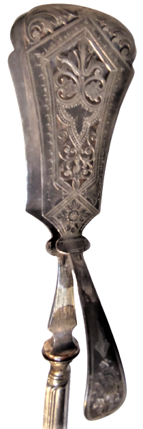 19 YUZYIL ENGLAND HA  EA  FA  EPA SİLVER PLATE  ATKİN BROTHERS SHEFFİELD SERVİS MAŞASI ÜZERİ KALEM İŞ TESTERE KESİM