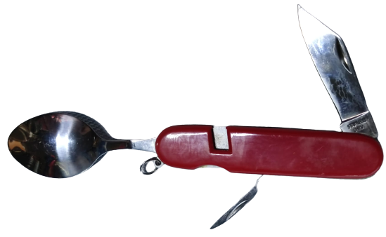 KAMP AVCI CAKI  COK FONKSİYONLU BİRBİRİNDEN AYRILABİLİR KASIK CATAL OLARAK KULLANILAN   VE CAKI TİRBUŞON KIRMIZI  RENKDE