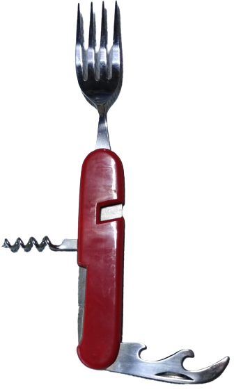 KAMP AVCI CAKI  COK FONKSİYONLU BİRBİRİNDEN AYRILABİLİR KASIK CATAL OLARAK KULLANILAN   VE CAKI TİRBUŞON KIRMIZI  RENKDE