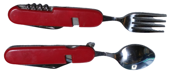 KAMP AVCI CAKI  COK FONKSİYONLU BİRBİRİNDEN AYRILABİLİR KASIK CATAL OLARAK KULLANILAN   VE CAKI TİRBUŞON KIRMIZI  RENKDE