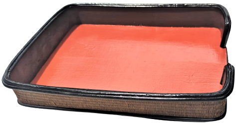 OSMANLI AHŞAP KENARLAR HASIR SUMEN DOSYA EVRAK KUTUSU ARKASINDA SEF KATİP  APTULLAH EFENDİ YAZMAKTADIR