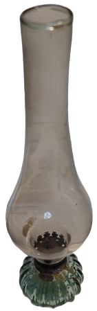 OSMANLI GELİN GAZ LAMBASI UFAK BOYDA DİLİMLİ YEŞİL 3 AYAKLI CAM DEPO 3 NUMARA BEYAZ ÜST ŞİŞELİ