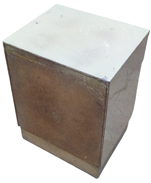 1960 MASİF BEYAZ BOYA ON TARAFLARI KAHVERENGİ DESENLİ KAPLI  FORMİKA  TEK CEKMECELİ ALTI DOLAP CİFT BAŞUCU KOMODİN