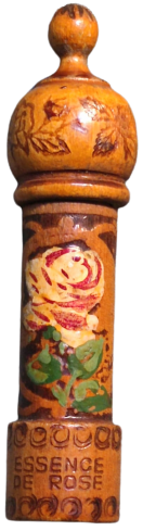 OSMANLIYA RUSYANIN CARLIK ZAMANINDA YAPILMIŞ ÜZERİ İŞLEMELİ EL BOYAMA KAPAKLI AHŞAP İÇERSİNDE KAPAKLI CAM ŞİŞESİ KUTUSUNDA GÜL YAGI PARFUM ŞİŞESİ