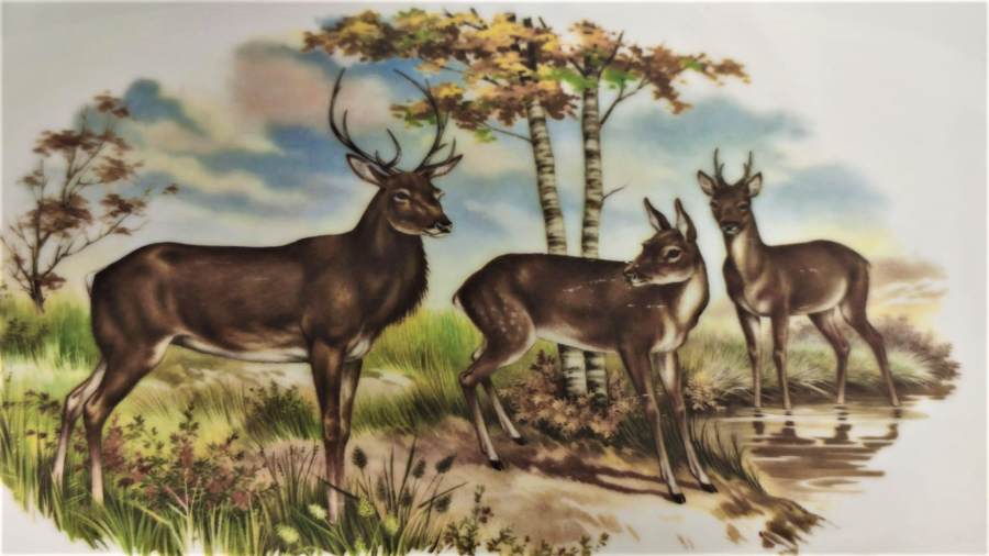 ESCHENBACH BAVARİA GERMANY ORMANDA ÜÇ GEYİK TEMALI PORSELEN KAYIK BUYUK BOY SERVİS TABAGI