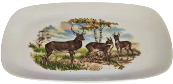 ESCHENBACH BAVARİA GERMANY ORMANDA ÜÇ GEYİK TEMALI PORSELEN KAYIK BUYUK BOY SERVİS TABAGI
