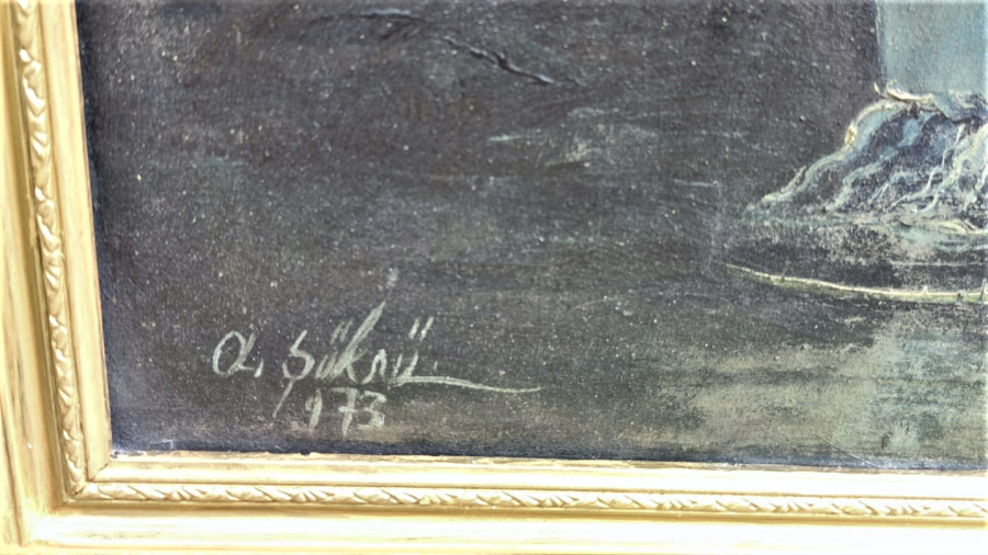 1973 TARİHLİ OL. ŞÜKRÜ SANATCI İMZALI VAZODA GÜLLER KASNAK ÜZERİ TUAL UZERİNE YAGLI BOYA CALIŞMA MASİF KENDİ ORJİNAL CERCEVESİNDE 