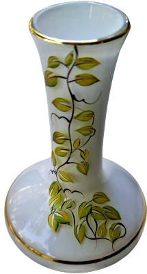 1950 OPALİN BEYAZ SÜT  VAZO ÜZERİ EL BOYAMA CİCEKLER VAZO AGZI VE GÖVDESİ EL CEKME ALTIN 