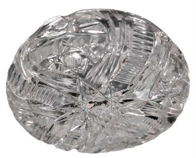 1970 İKİ ADET YUVARLAK FORMDA MASA SEHBA ÜZERİ KULLUK ŞEFFAF BİLLÜR CAM KRISTAL EL KESME CİFT KÜL TABLASI