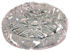 1970 İKİ ADET YUVARLAK FORMDA MASA SEHBA ÜZERİ KULLUK ŞEFFAF BİLLÜR CAM KRISTAL EL KESME CİFT KÜL TABLASI