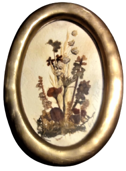 1960 İKEBANA SANAT ÖRNEGİ PİRİNC CERCEVESİNDE KURUTULMUŞ CİCEKLERLE YAPILMIŞ SANATCI İŞİ ORJİNAL CERCEVESİNDE