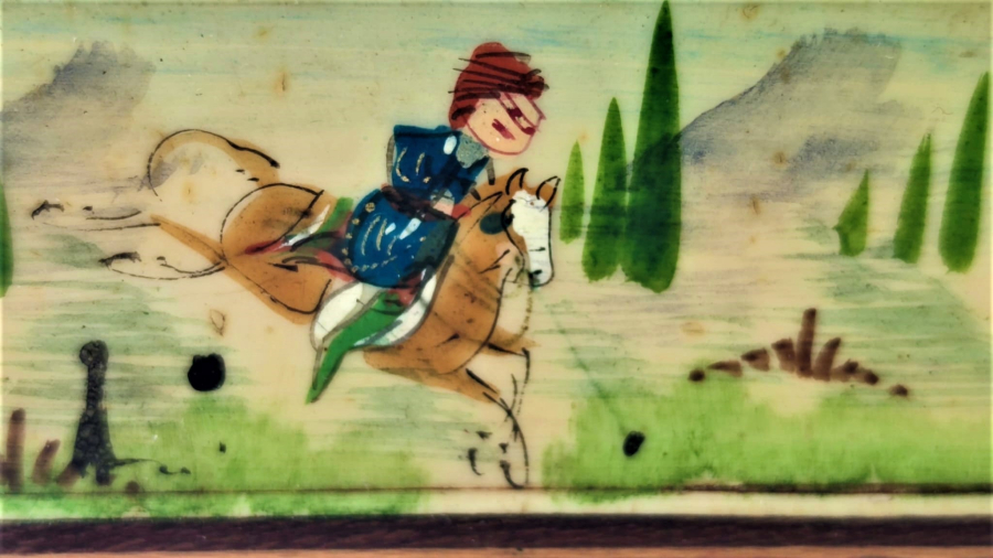 ATA SPORUMUZ CİRİT  MİNYATUR EL CİZİM EL BOYAMA AT ÜZERİNDE CİRİT OYNAYAN OYUNCULAR EL İŞCİLİKLİ AHŞAP KAPAKLI KALEM KUTUSU