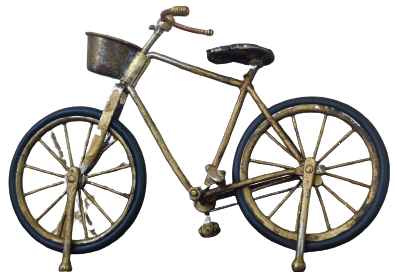 EL YAPIM MAKET BİSİKLET AHŞAP KAİDE ÜZERİNDE İKİ TEKERLEKLİ ÖNÜNDE SEPETİ BULUNAN BİSİKLET 