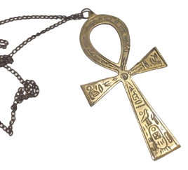 PİRİNC ZİNCİRLİ BOYNA ASILAN  ANKH MISIR RA GÖZÜYLE KORUMA ŞANS BEREKET SEMBOLU KOLYE ÜZERİ KALEM İŞİ DİNİ KORUYUCU MOTİFLERLE BEZELİ