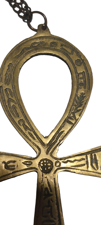 PİRİNC ZİNCİRLİ BOYNA ASILAN  ANKH MISIR RA GÖZÜYLE KORUMA ŞANS BEREKET SEMBOLU KOLYE ÜZERİ KALEM İŞİ DİNİ KORUYUCU MOTİFLERLE BEZELİ