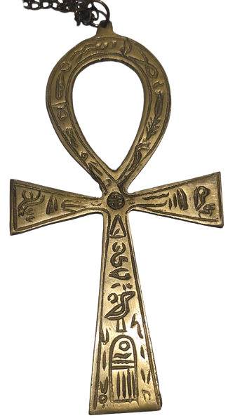 PİRİNC ZİNCİRLİ BOYNA ASILAN  ANKH MISIR RA GÖZÜYLE KORUMA ŞANS BEREKET SEMBOLU KOLYE ÜZERİ KALEM İŞİ DİNİ KORUYUCU MOTİFLERLE BEZELİ