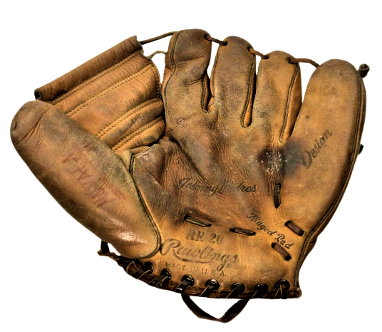 1960 USA RAWLİNGS THE FİNEST IN THE FIELD BEYZBOL ELDİVENİ PROFOSYENEL ELDE DİKİLMİŞ TAMAMI DERİ BAZI SPORCULARIN İSİMLERİ YAZMAKTA ÜZERİNDE
