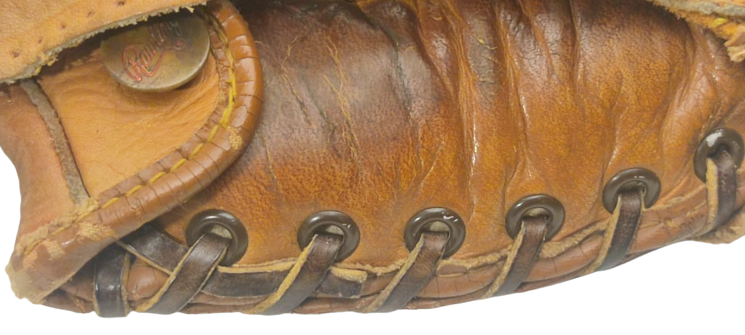 1960 USA RAWLİNGS THE FİNEST IN THE FIELD BEYZBOL ELDİVENİ PROFOSYENEL ELDE DİKİLMİŞ TAMAMI DERİ BAZI SPORCULARIN İSİMLERİ YAZMAKTA ÜZERİNDE