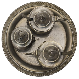 GÜMÜŞ KAPLAMA 4 PARÇADAN OLUŞAN MASA ÜZERİ ORJINAL TEPSİSİNDE  BAHARAT SERVİS TAKIMI