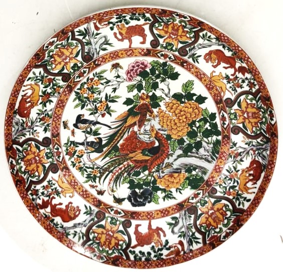 EL CİZİM BOYAMA KUŞLAR CİCEKLER DESENLİ PORSELEN DUVAR TABAK  HAND MADE CHINA  TYPE