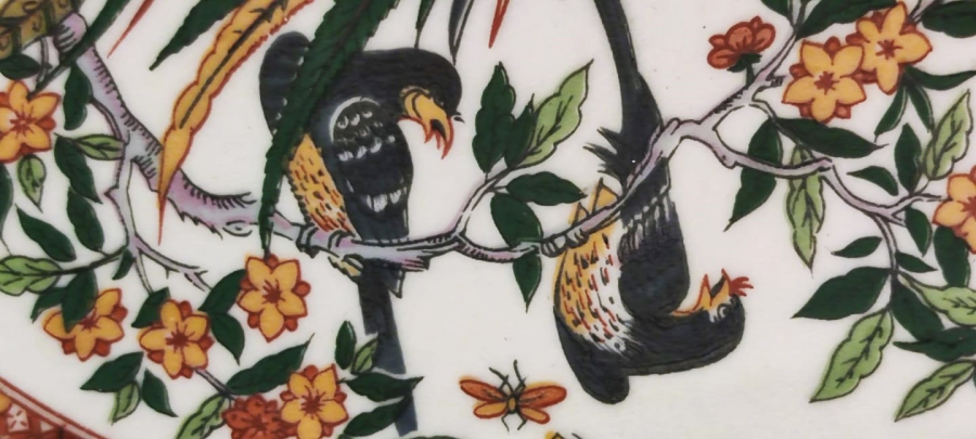 EL CİZİM BOYAMA KUŞLAR CİCEKLER DESENLİ PORSELEN DUVAR TABAK  HAND MADE CHINA  TYPE