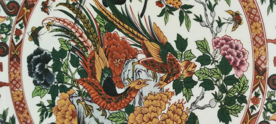 EL CİZİM BOYAMA KUŞLAR CİCEKLER DESENLİ PORSELEN DUVAR TABAK  HAND MADE CHINA  TYPE